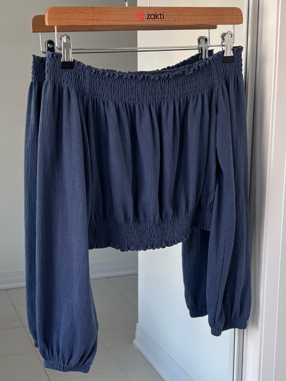 H&M Off the Shoulder Crop Top in Blue